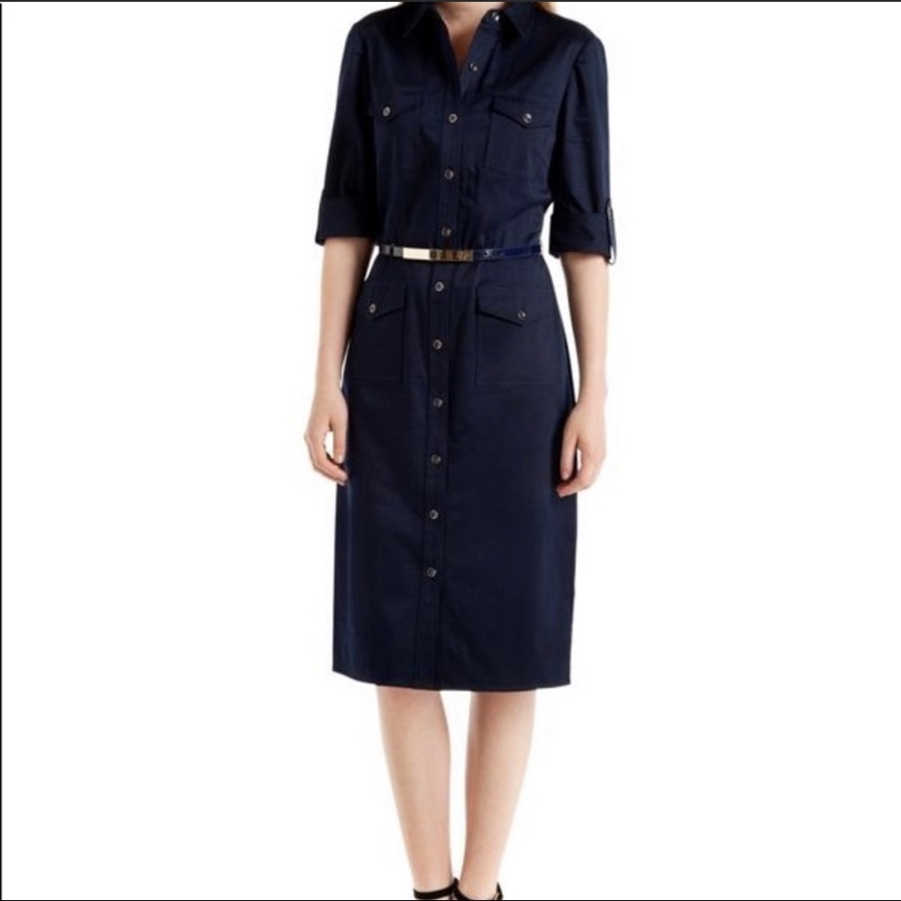 Ted Baker London Navy Button-Front Midi Shirt Dress